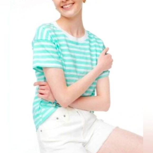 J. Crew Striped Mint Green and White T-Shirt - Picture 1 of 4